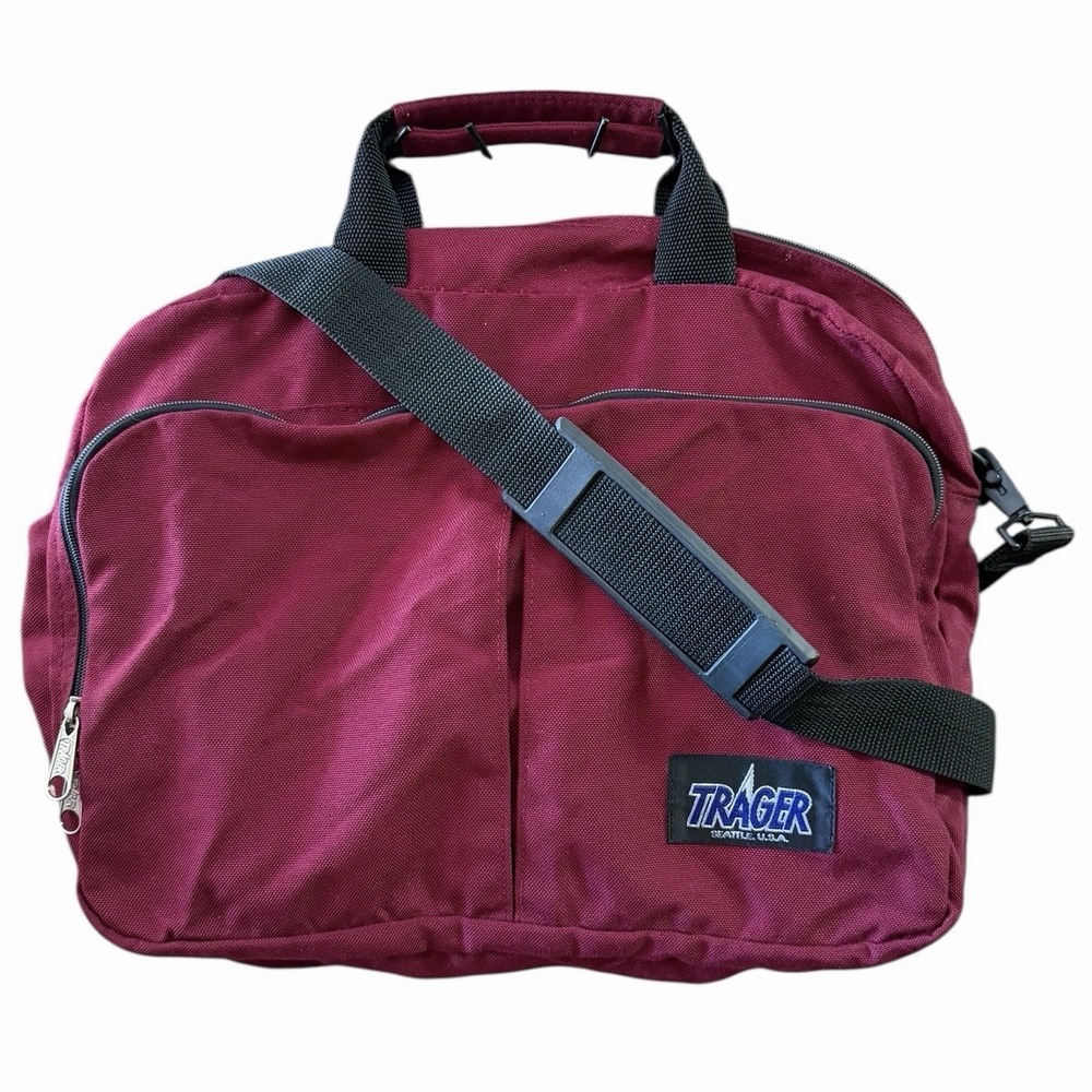 Vintage Trager USA Seattle Shoulder Crossbody Bag Campus Organizer Nylon Maroon